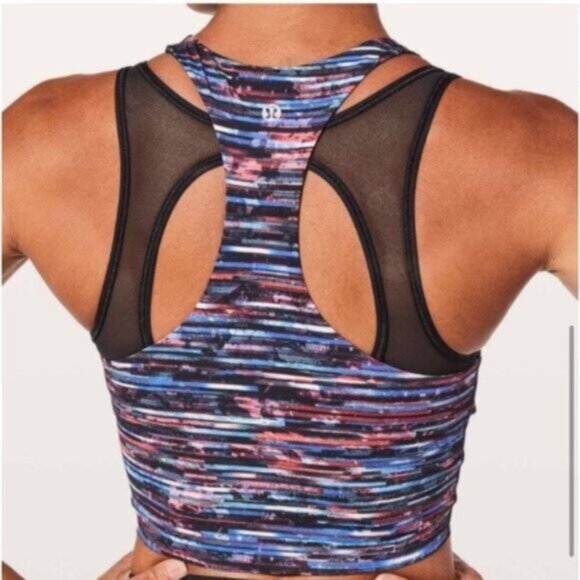 Lululemon White & Black Nulux Hinshu Alpine Break Free Crop Tank Bra Size 2 - Picture 1 of 9